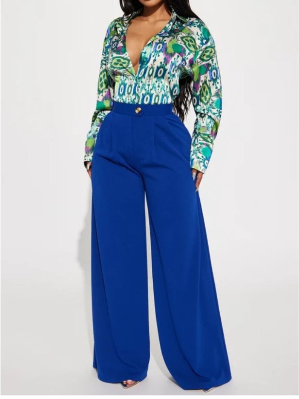 Fashion Nova Royal Blue Wide-Leg High Rise Pants SUPER STRETCHY SIZE M